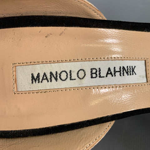 MANOLO BLAHNIK Size 9.5 Black Tan Suede Two Tone Suede Pointed Toe Pumps