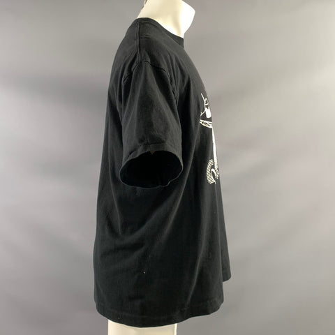ICECREAM Size XL Black White Graphic Cotton Crew Neck T Shirt