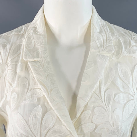ANNE FONTAINE Size M White Cotton Blend Lace Cropped Peak Lapel Jacket Blazer