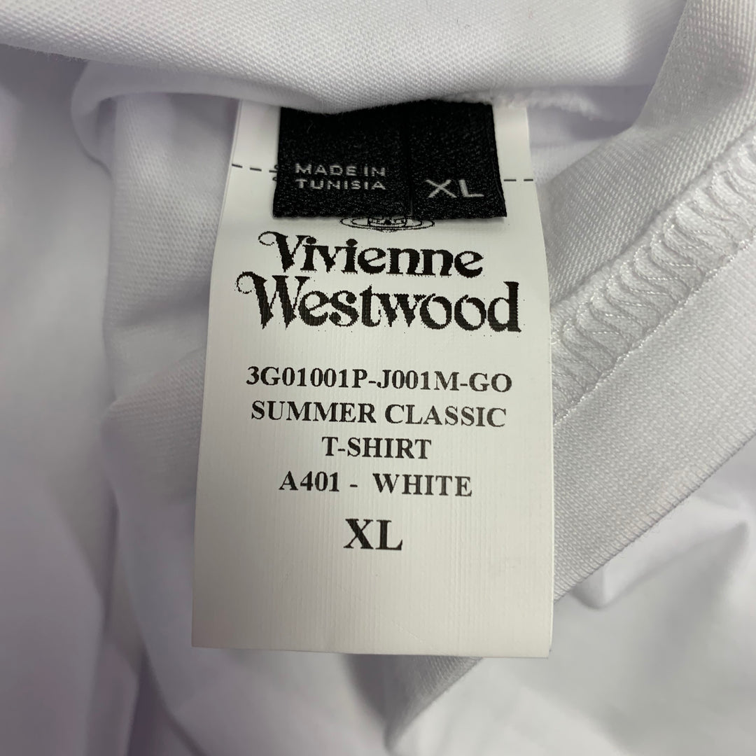VIVIENNE WESTWOOD Size XL Summer Classic White Beige Logo Cotton Blend Crew Neck T-shirt