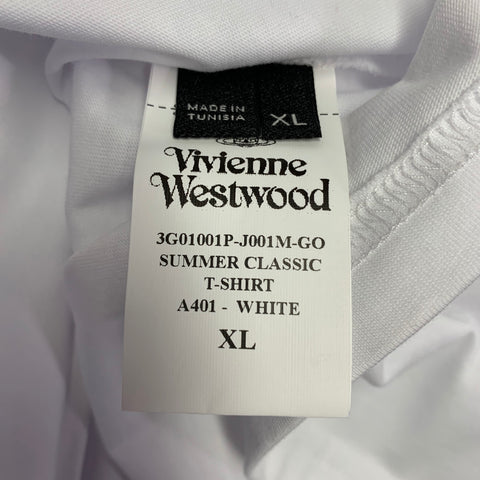 VIVIENNE WESTWOOD Size XL Summer Classic White Beige Logo Cotton Blend Crew Neck T-shirt