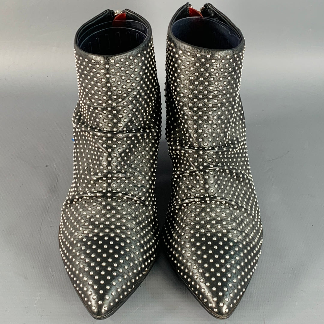 HALMANERA Size 7.5 Black Studded Back Zipper Ankle Bootiess