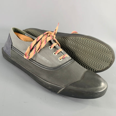 LANVIN Size 10 Grey Black Color Block Canvas Lace-Up Sneakers