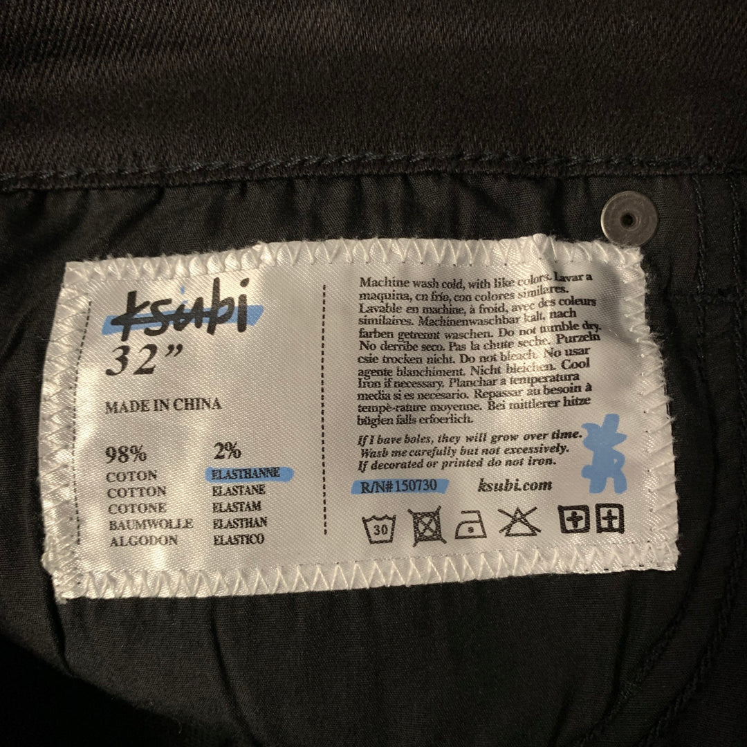 KSUBI Size 32 Black Embroidered Cotton Slim Fit Jeans