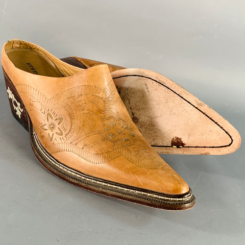 STETSON Size 10 Camel Embossed Leather Western Mules Pumps
