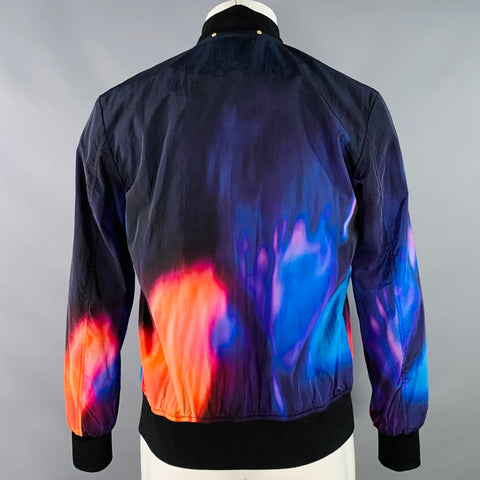 PAUL SMITH Size M Abstract Fire Black Multi Color Nylon Bomber Jacket