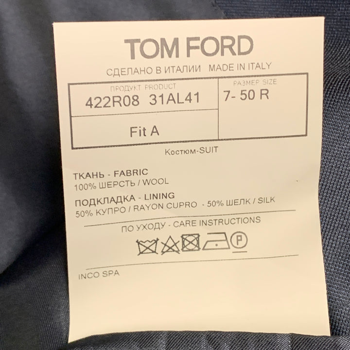TOM FORD Size 40 Regular Navy Wool Peak Lapel 3 Piece Suit