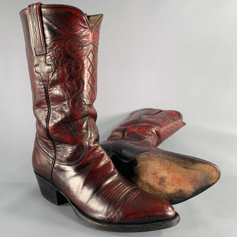 LUCCHESE Size 8 Burgundy Black Textured Leather Cowboy Boots