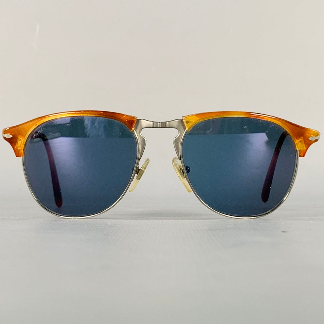 PERSOL Size S Silver Tortoise Shell Metal Semi Rimless Sunglasses