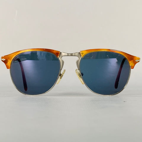 PERSOL Size S Silver Tortoise Shell Metal Semi Rimless Sunglasses