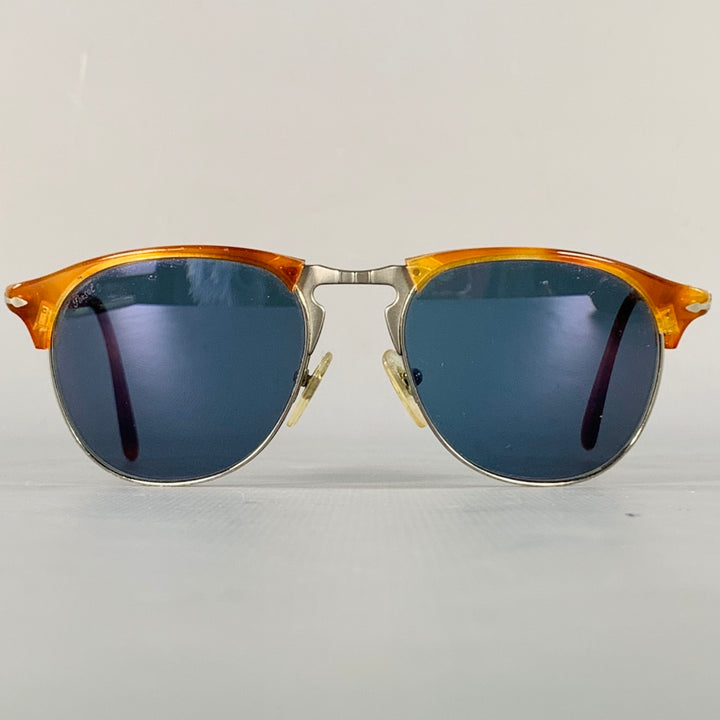 PERSOL Size S Silver Tortoise Shell Metal Semi Rimless Sunglasses