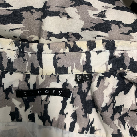 THEORY Size M Off White Black Camo Cotton Button Up Long Sleeve Shirt