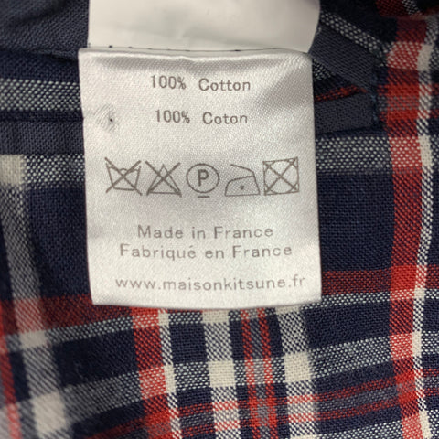 MAISON KITSUNE Size 36 Navy Red White Plaid Cotton Sport Coat
