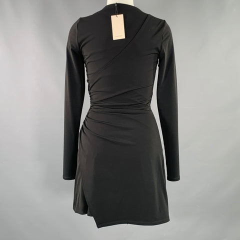CINQ a' SEPT Size XS Coralie Black Polyester Blend Long Sleeve Ruched Dress