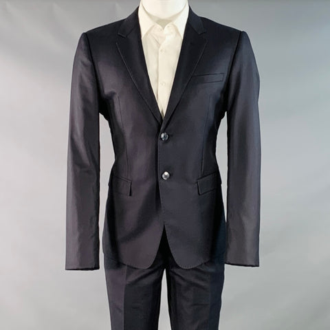 EMPORIO ARMANI Size 40 Navy Textured Wool Silk Single Breasted Notch Lapel Suit