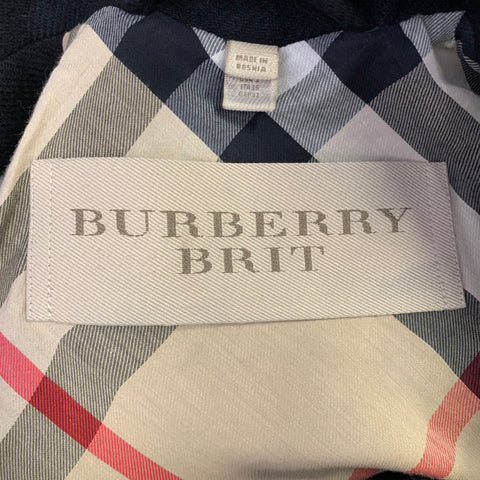 BURBERRY BRIT Size 2 Black Wool Blend Double Breasted Belted Coat