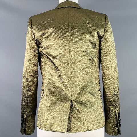 SAINT LAURENT Size 4 Gold Black Polyester Blend Tuxedo Jacket Blazer