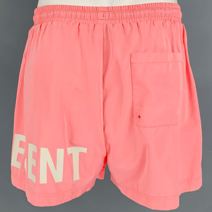 REPRESENT Size XL Pink White Logo Polyester Drawstring Swim Trunks