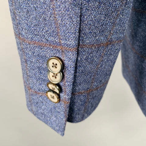 JOSEPH ABBOUD Size 40 Blue Brown Window Pane Wool Sport Coat