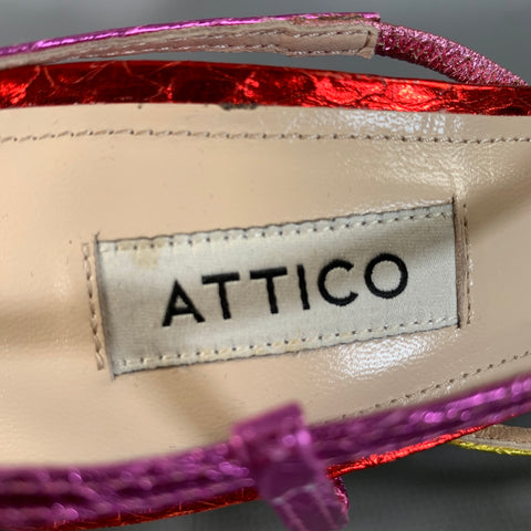 ATTICO Size 7 Red Multi Color Leather Snake Embossed Strappy Sandals