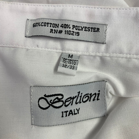 BERLIONI Size M White Pleated Cotton Blend Tuxedo Long Sleeve Shirt