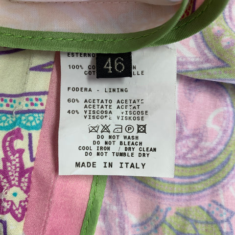 ETRO Size 10 Pink Multi Color Cotton Paisley Jacket Blazer