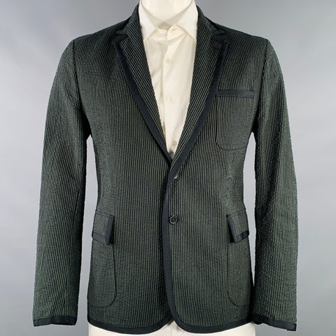 MAISON KITSUNE Size 42 Black Green Seersucker Cotton Sport Coat