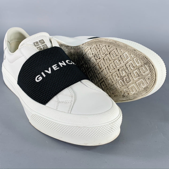 GIVENCHY Size 8 White Black Leather Logo Calfskin Low Top Sneakers