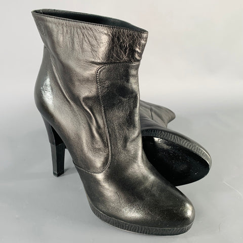 CHANEL Size 10 Black Leather Platform Heel Boots