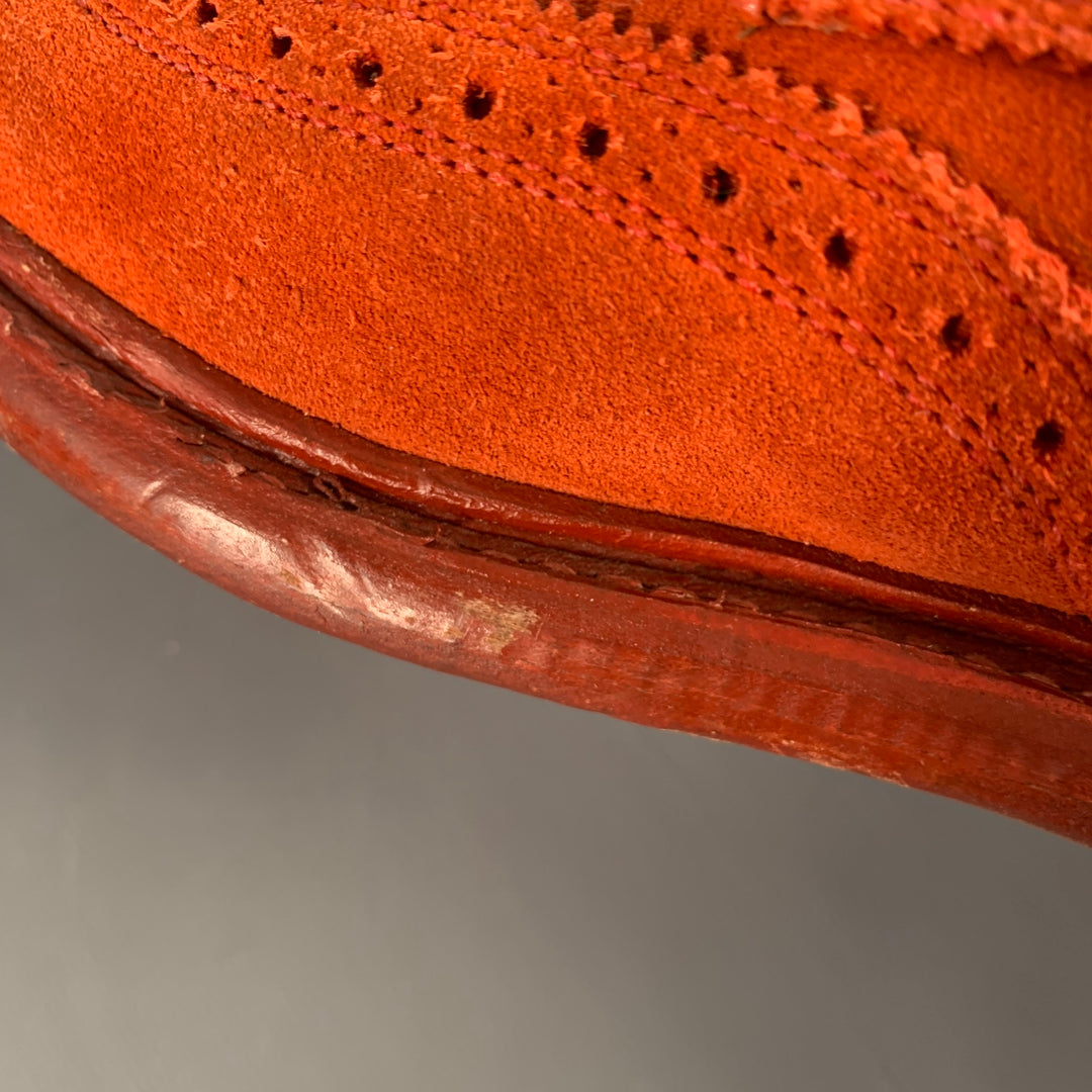 FLORSHEIM by DUCKIE BROWN Size 10 Orange Perforated Suede Wingtip Ankle Boots