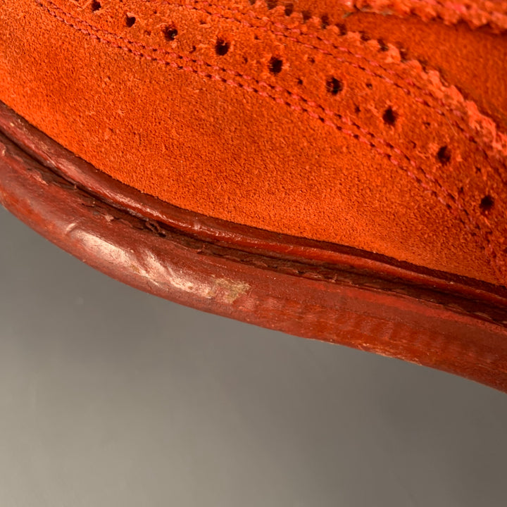 FLORSHEIM by DUCKIE BROWN Size 10 Orange Perforated Suede Wingtip Ankle Boots