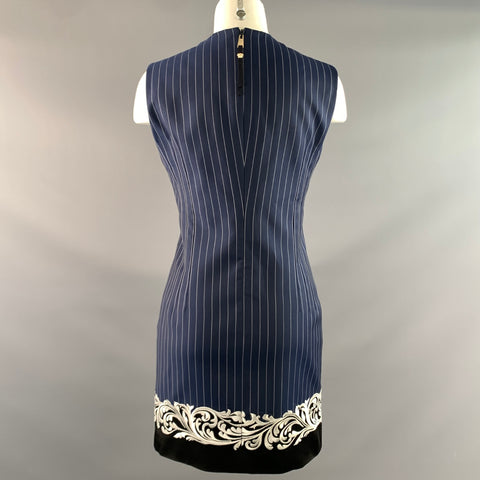 VERSACE SS2013 Size 4 Blue White Viscose & Cupra Pinstripe Notch Lapel Dress & Blazer Set