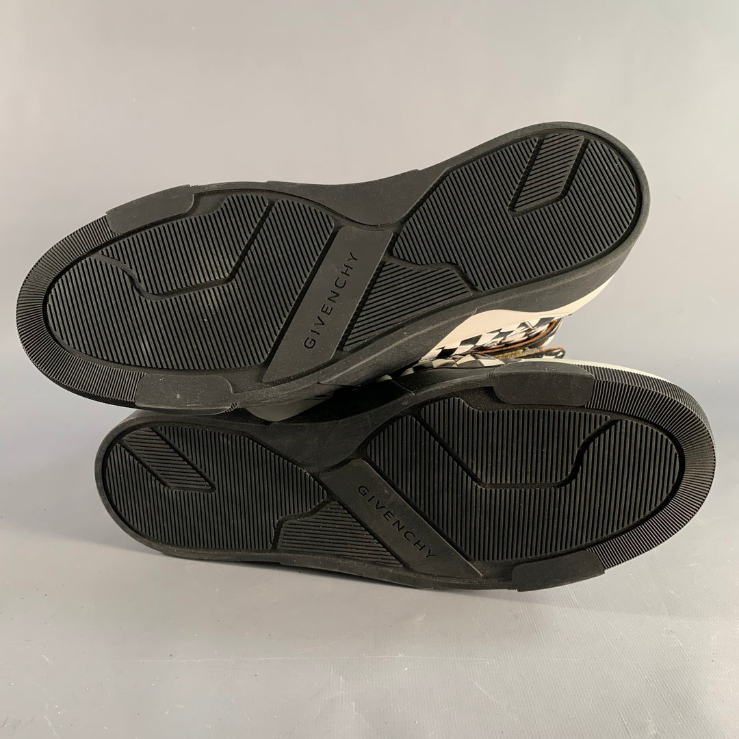 GIVENCHY Size 11 Black White Checkered Leather High Top Sneakers