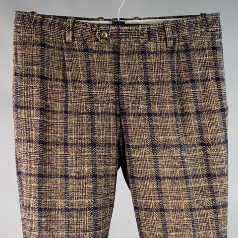ETRO Size 30 Black Beige Plaid Cotton Wool Pleated Zip Fly Casual Pants