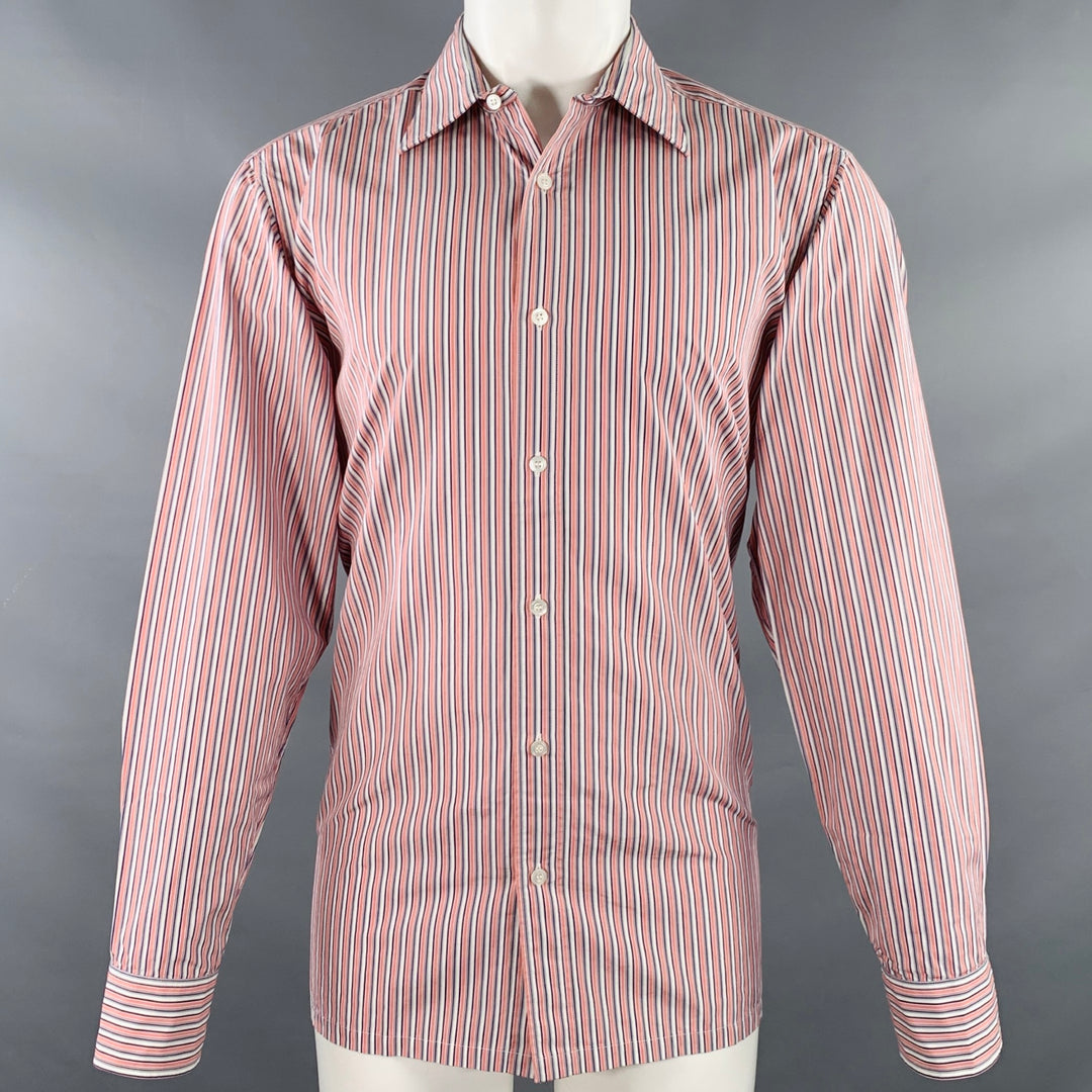charvet dress shirts CHARVET Size M/L Red White Blue Stripe Cotton Curved Cutaway Long Slee –  Sui Generis Designer Consignment