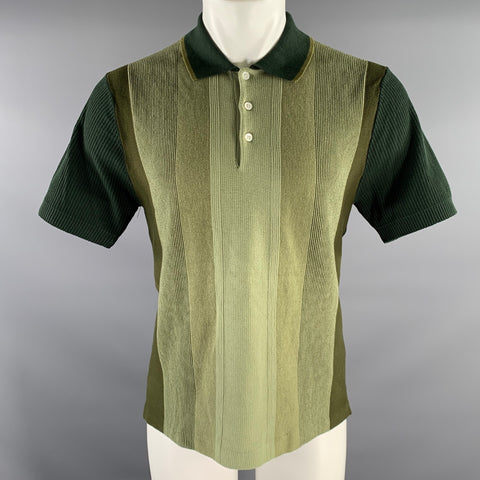 BEAMS Size M Green Olive Mixed Patterns Cotton Spread Collar Polo