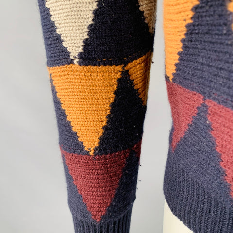 VALENTINO Size S Multi Color Knit Triangles Cashmere Crew Neck Sweater