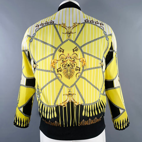 VERSACE COLLECTION Size M Yellow Black Chain Polyester Bomber Jacket