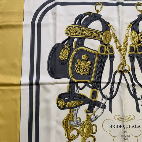 HERMES Off White Gold Print Silk Scarves