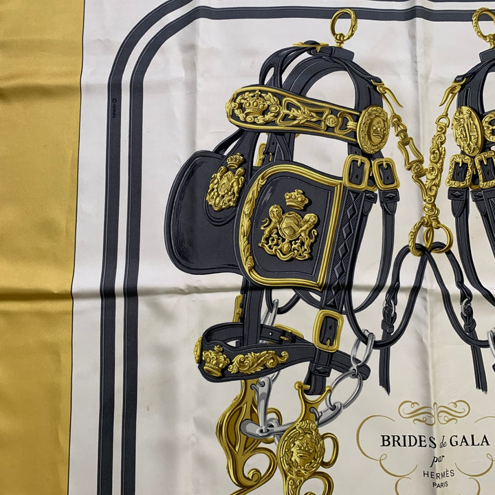 HERMES Off White Gold Print Silk Scarves