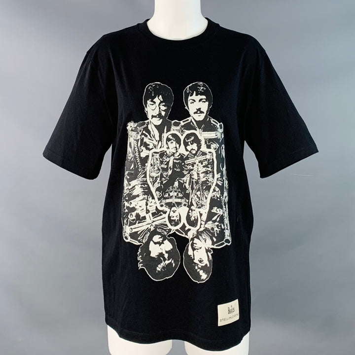 STELLA McCARTNEY x THE BEATLES 2021 Size XS Get Back Black White Jersey Rock Print Crew Neck T-Shirt