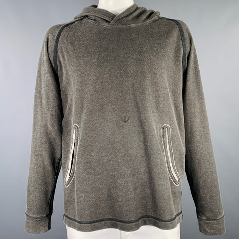 Sweat à capuche VOLLEBAK en coton et chanvre, taille L, gris avec liseré contrastant blanc