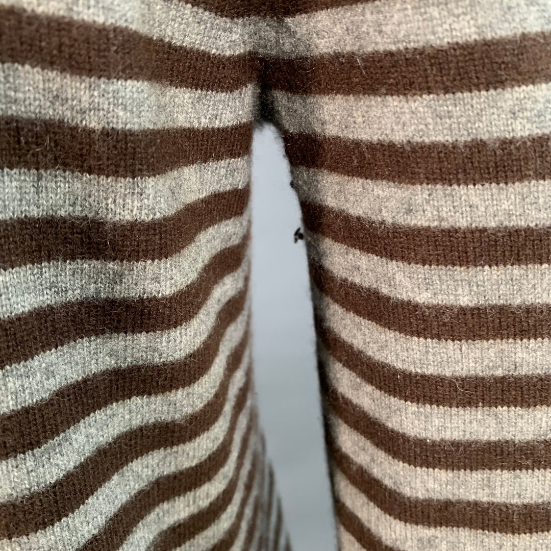A.P.C. Size L Charcoal Grey Brown Cashmere Stripe Crew Neck Sweater