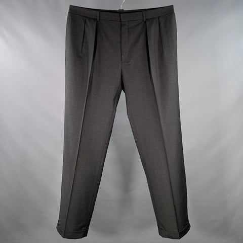 POLO by RALPH LAUREN Size 40 Grey Charcoal Virgin Wool Pleated Dress Pants