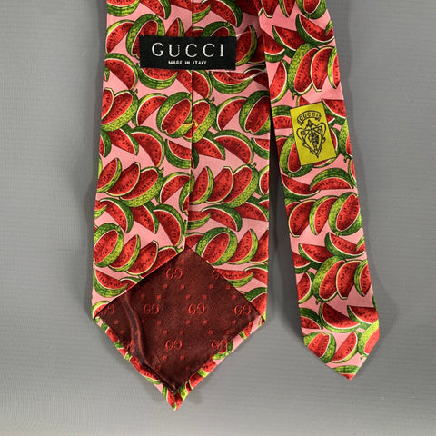 GUCCI Pink Red Watermelon Silk Tie