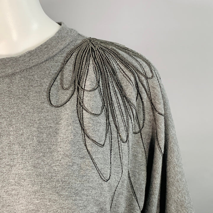 BRUNELLO CUCINELLI Size S Grey Cotton Blend Jersey Floral Monili Beaded Midi T-shirt Dress