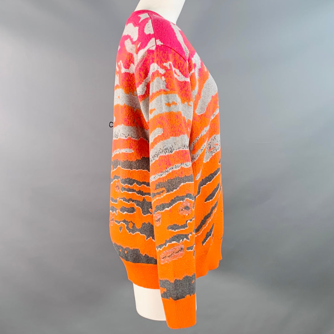 STELLA McCARTNEY Size 4 Orange Grey Pink Wool Cotton Marbled Animal Print Sweater