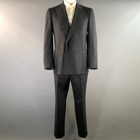 SARTORIO Chest Size 44 Grey White Speckled Wool Double Breasted Suit