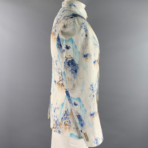 D&G by DOLCE & GABBANA Size 44 White Blue Brown Tropical Print Cotton Sport Coat