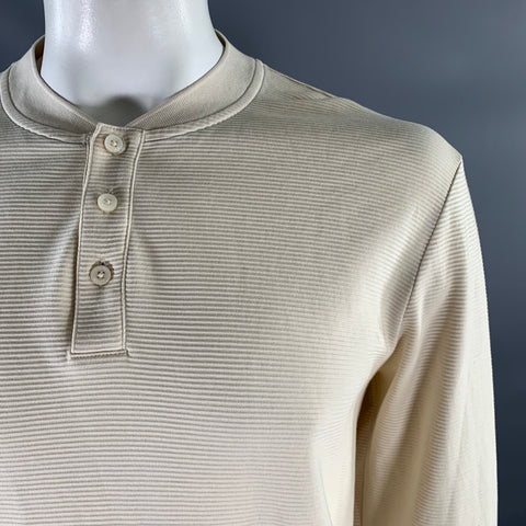 HUGO BOSS Size XL Cream Ribbed Cotton Henley Pullover